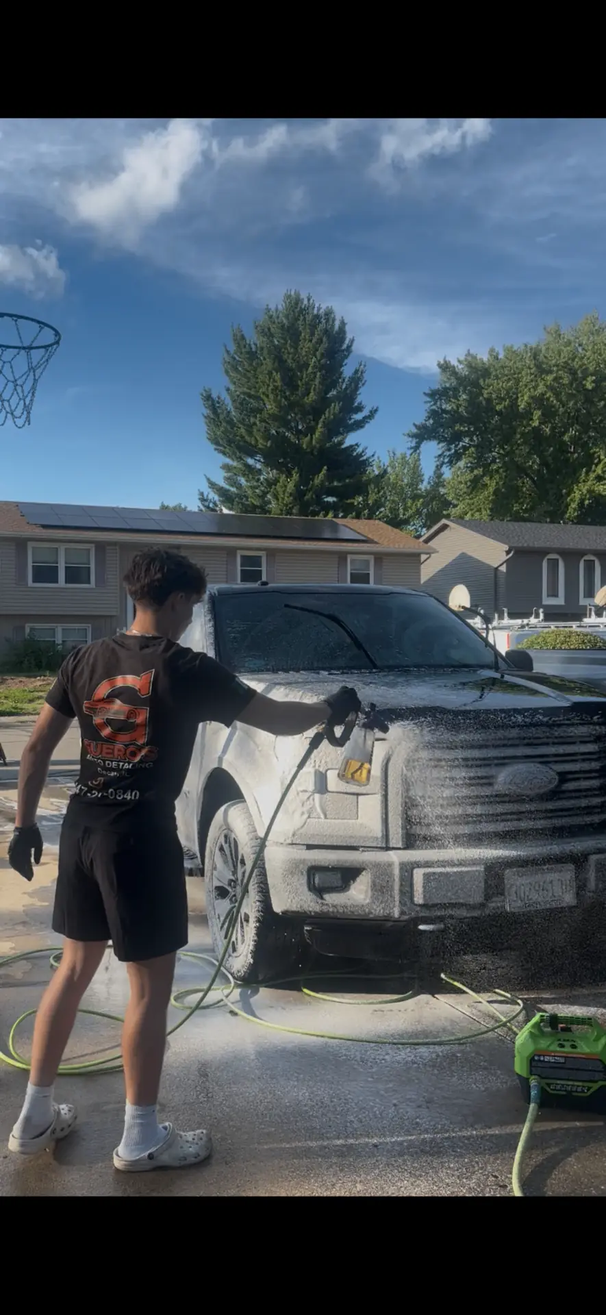 Foam cannon exterior wash on a Ford truck